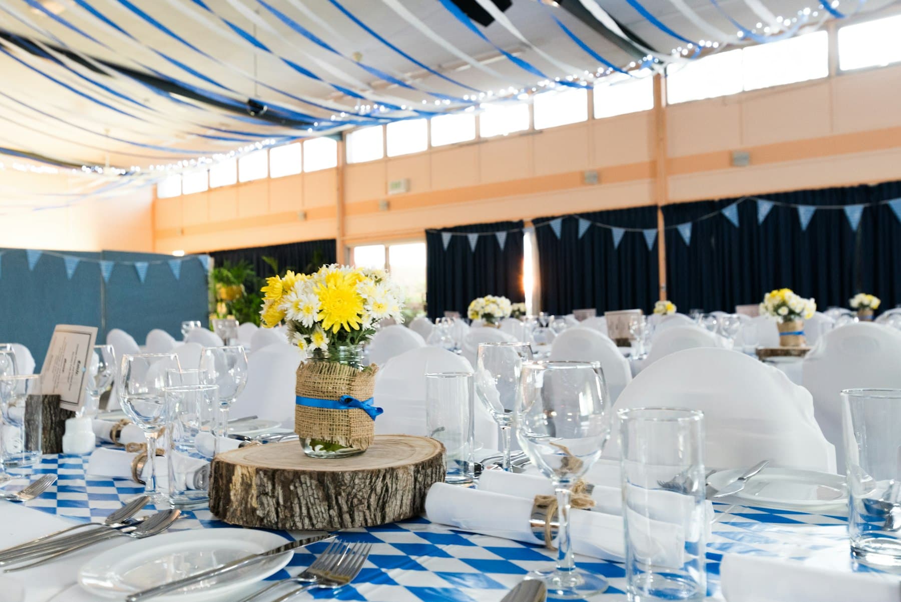 Outdoor wedding venue against mountains